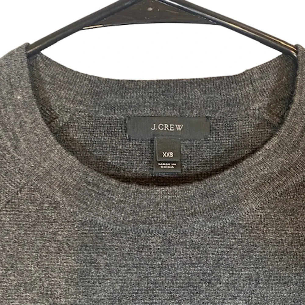 J. Crew Gray Wool Knit Short Sleeve Sweater Leather Patch Pocket Women Sz XXS